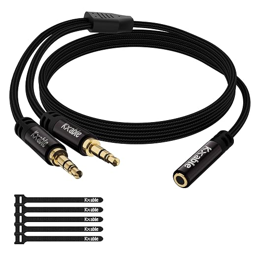 1/8 Inch TRS Stereo Y Splitter Cable 6FT, 3.5mm Female to 2-Male Y-Splitter by Kxable