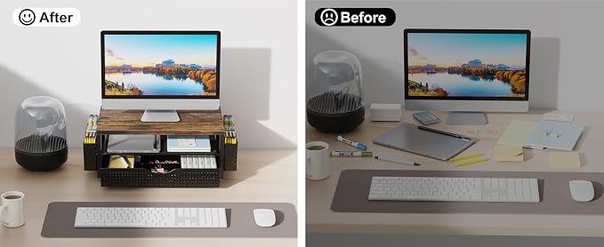 gianotter Wood Monitor Stand Riser, Office Desk Shelf Organizer, Desk Organizer - Image 3