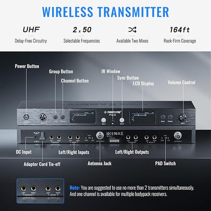 Phenyx Pro UHF Mono Dual Wireless in-Ear Monitor System, Metal Wireless IEM - Image 2