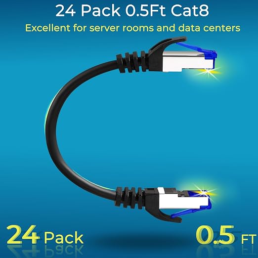 Rapink Patch Cables Cat8 0.5ft 24 Pack Slim, Cat8 Ethernet Patch Cable 40G - Image 2