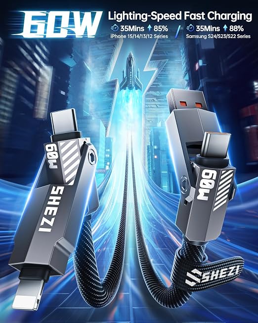 SHEZI Nylon Braided 4 in 1 USB C Cable 60W 3FT Compatible - Image 3