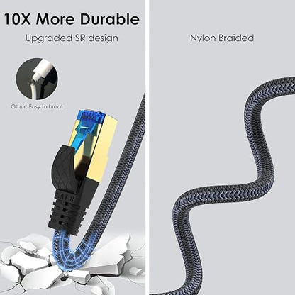 Cat 8 Ethernet Cable 150ft, Indoor Nylon Braided Cat 8 Cable, Heavy Duty 26AWG - Image 3
