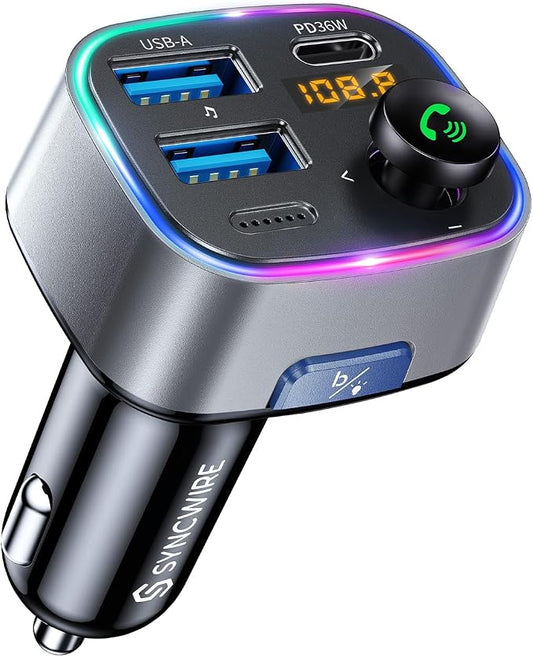 Syncwire Bluetooth 5.4 FM Transmitter Car Adapter 48W Wireless Radio Music by SYNCWIRE