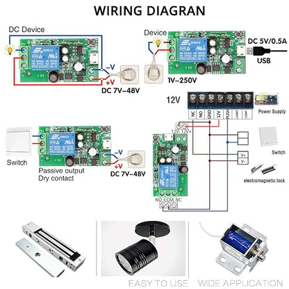 DieseRC 1 Channel WiFi Smart Switch, DC 5V 12V 24V 36V Passive Output Relay - Image 7