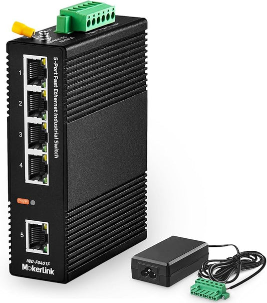 MokerLink 5 Port Industrial DIN-Rail Network Switch, 10/100Mbps Fast Ethernet by MokerLink