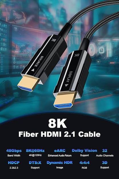 8K Long HDMI 2.1 Cable 25ft, Fiber Optic HDMI Cable Braided Cord, High Speed - Image 3