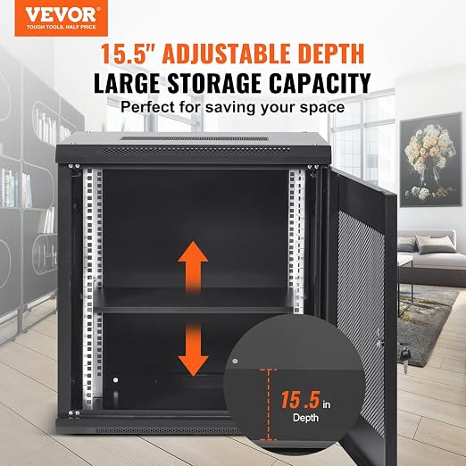 VEVOR 12U Wall Mount Network Server Cabinet, 15.5'' Deep, Server Rack Cabinet - Image 2
