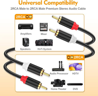 HOSONGIN RCA Cables 8FT 2 Pack, 2-Male to 2-Male RCA Audio Stereo Subwoofer - Image 2