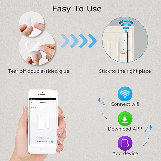 2 Pack WiFi Door Window Sensor Detector: Wireless Security Alarm Door Sensor - Image 6