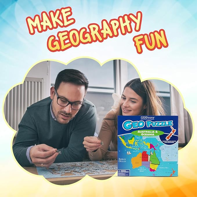 GeoToys GeoPuzzle, Australia & Oceania Shaped Jigsaw Puzzles, Geography Game - Image 2