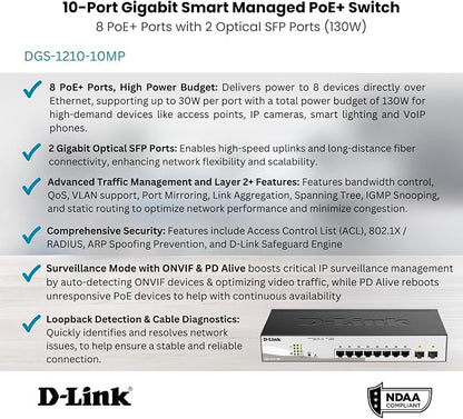 D-Link 10-Port Gigabit Smart Managed PoE+ Switch | 8 PoE+ Ports + 2 SFP Ports | - Image 5