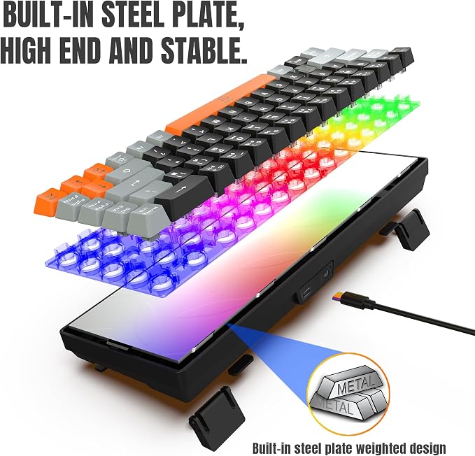 Snpurdiri 60% Wireless Gaming Keyboard and Mouse Combo, Rainbow Backlit - Image 6