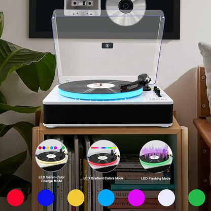 LP&No.1 Record Player with Built-in Stereo Speakers, LED Control, 3-Speed - Image 5