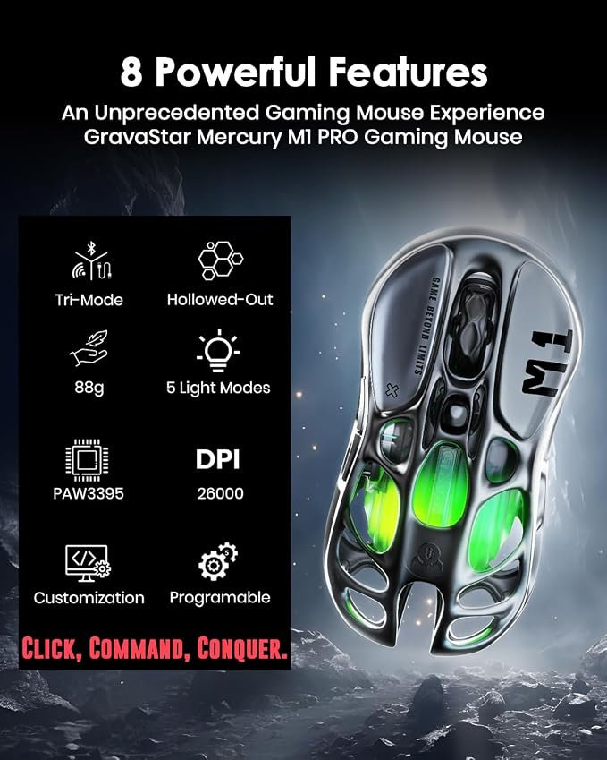 GravaStar Wireless Gaming Mice Mercury M1 Pro, Lightweight Magnesium Alloy - Image 2