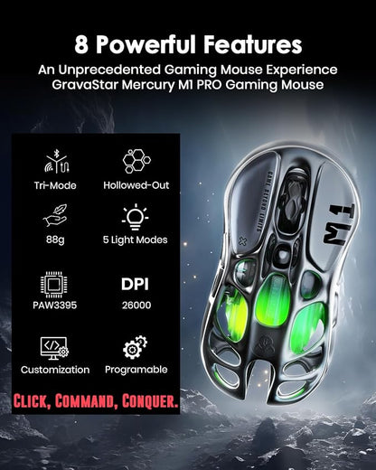 GravaStar Wireless Gaming Mice Mercury M1 Pro, Lightweight Magnesium Alloy - Image 2