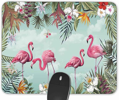 Tropical Leaves and Flamingo Gaming Mouse Pad， Rectangle Mouse Pad Size by Qien+BaiSei