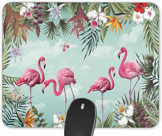Tropical Leaves and Flamingo Gaming Mouse Pad， Rectangle Mouse Pad Size by Qien+BaiSei