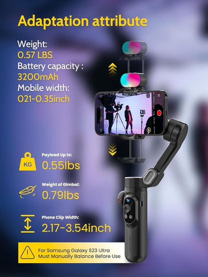 Professional Gimbal Stabilizer for Smartphone, RGB Magnetic Refill Light - Image 6