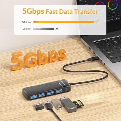 iDsonix USB 3.0 Hub USB C Splitter 5Gbps Data Transfer Ultra-Slim Extender - Image 3