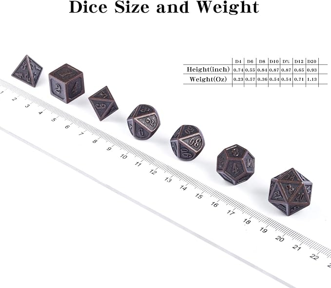 D&D Metal Dice Set, DNDND 7PCS Metallic Ancient Copper Dice - Image 6