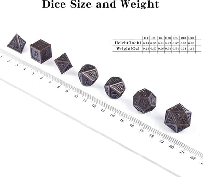 D&D Metal Dice Set, DNDND 7PCS Metallic Ancient Copper Dice - Image 6