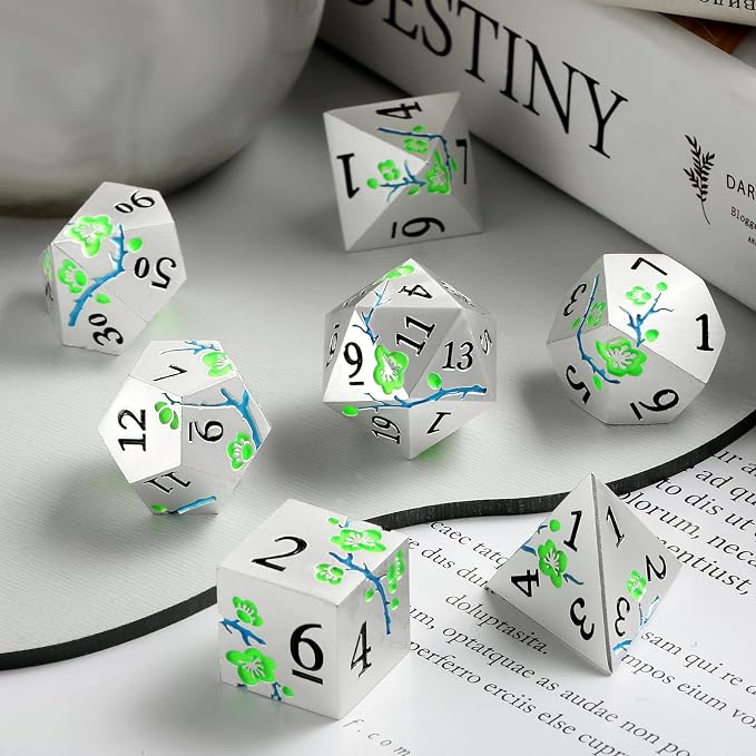 Glow in The Dark Metal Dice, DNDND 7 PCS Green Metallic D&D Dice Set - Image 6