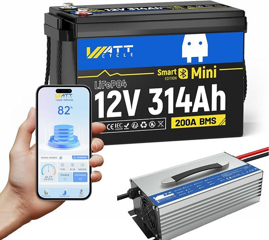 12V 314Ah Mini LiFePO4 Battery Bluetooth by Wattcycle