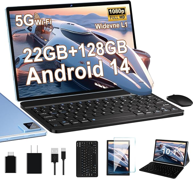 Android Tablet with Keyboard, 10 inch Android 14 Tablets 22GB+128GB, Octa-Core by AOCWEITech