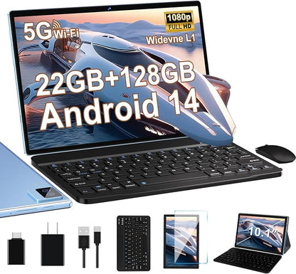 Android Tablet with Keyboard, 10 inch Android 14 Tablets 22GB+128GB, Octa-Core by AOCWEITech
