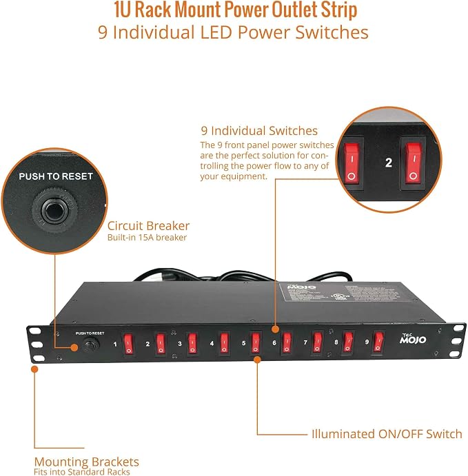 Tecmojo 9-Outlet Rack Mount Overloading Protection Circuit Breaker PDU Power - Image 4