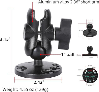 1" Ball Double Socket Arm with AMPS Hole Round Plate Base, Aluminum Alloy - Image 2
