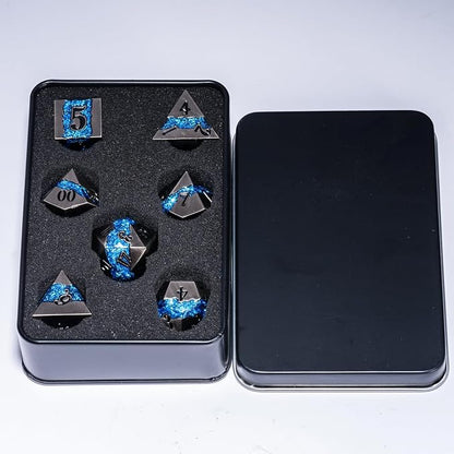 Metal DND Polyhedral Dice, Large Stripe Glitter Metallic Dice Set, Antique - Image 5