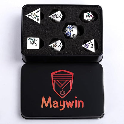 7 PCS Solid Metallic Flower D&D Dice Set, Metal Dungeons and Dragons Dice Set - Image 6