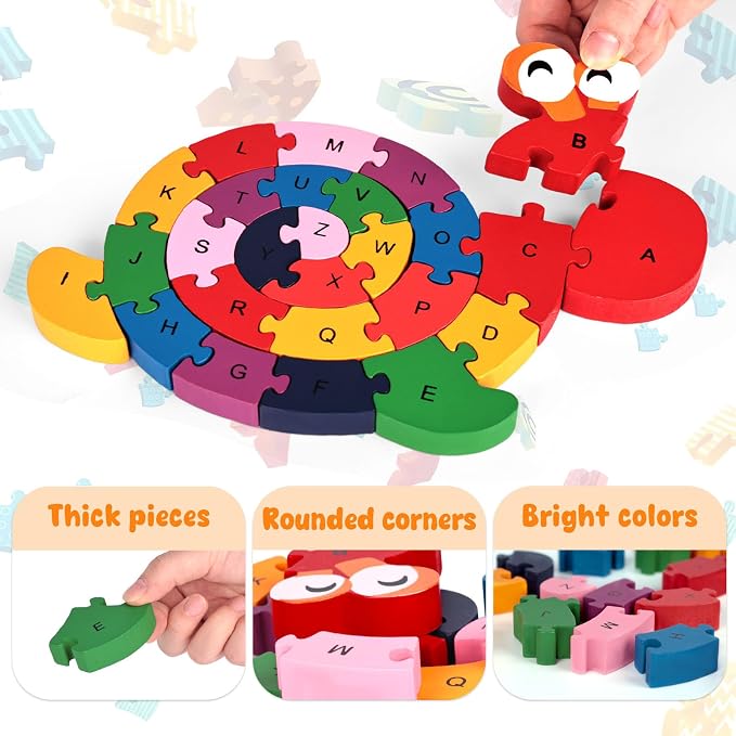 LovesTown Wooden Alphabet Snail Jigsaw Puzzles, Montessori Letters Numbers - Image 6