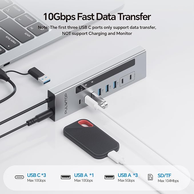 Powered USB C Hub, PULWTOP 11-in-1 USB Hub - Image 4