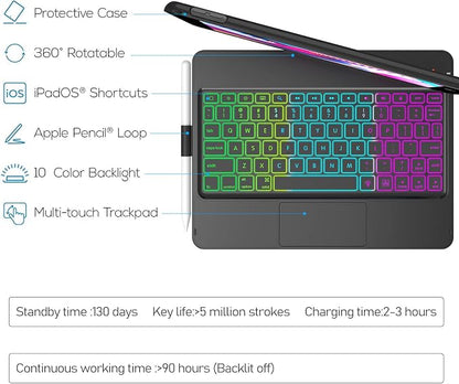 HOTLIFE Keyboard Case for iPad 10.2 9th/8th/7th Gen, Touch Keyboard for iPads - Image 3