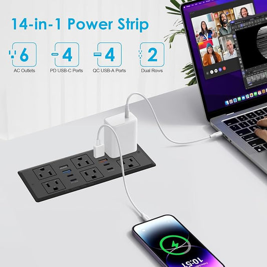 Recessed Power Strip with PD 30W Fast Charging, Conference Desk Flush Mount - Image 2