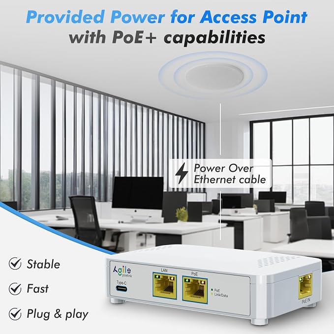 ​PoE to USB C Switch 60W 802.3af/at Compliant, 1 USB-C Port & 1 PoE+ Port & 1 - Image 6