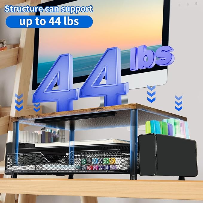 Wood Desk Organizers and Accessories, 2-Tier Computer Monitor Stand Riser - Image 5