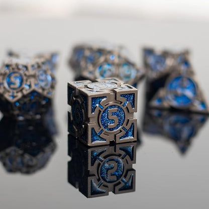 Blue Black Nickel Finish Heavy Metal DND Dice Set - Image 3