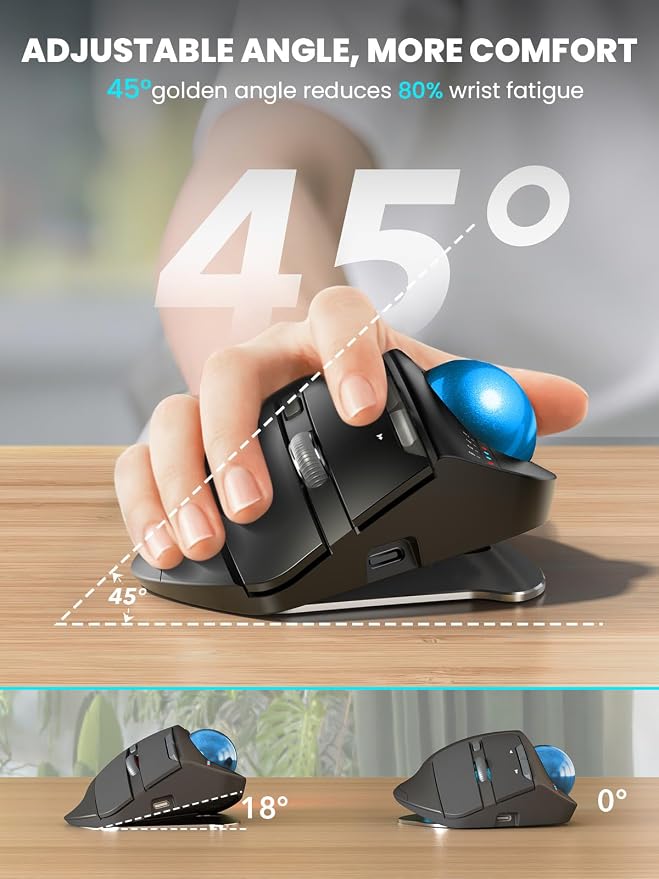 Wireless Trackball Mouse, Ergonomic Bluetooth Rechargeable Computer Mouse - Image 2