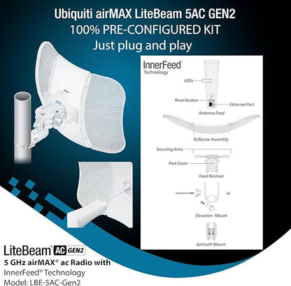 Wireless Bridge LBE-5AC-GEN2 PRE-CONFIGURED Bundle of 2 Ubiquiti LiteBeam 5AC - Image 3