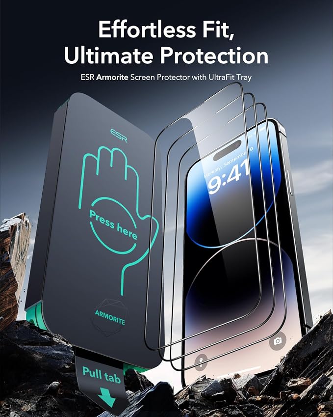 ESR 3 Pack 9H+ Glass for iPhone 14 Pro Max Screen Protector, Armorite - Image 2