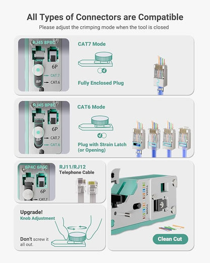 VCELINK RJ45 Crimp Tool Kit for CAT7/6A/6/5E/5, Upgraded Network Tool Set - Image 3
