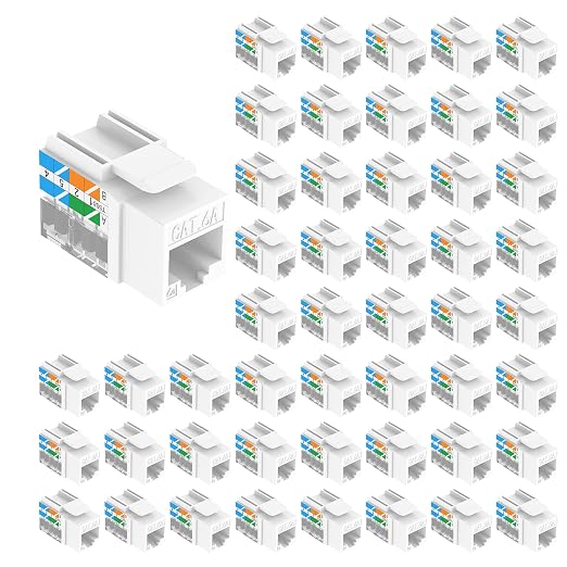 VCE Cat6A RJ45 Keystone Jacks UL Listed 50-Pack, 110-Type UTP Modular Ethernet by VCE
