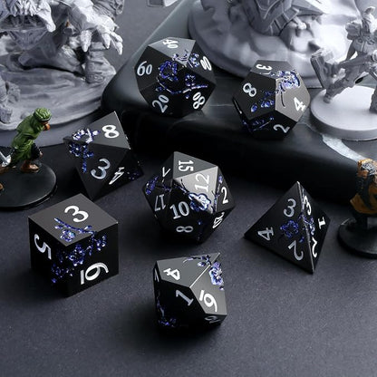 Glitter Blue D&D Metal Dice, DNDND 7 PCS Flower Metallic DND Dice Set - Image 3