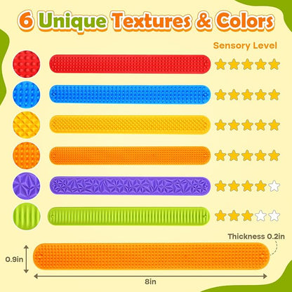 Sensory Fidget Toys for Kids: Textured Silicone Slap Bracelets 6 Pack, Stress - Image 6
