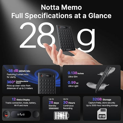 AI Voice Recorder, Notta Memo Digital Voice Recorder w/Case, AI Transcription & - Image 3