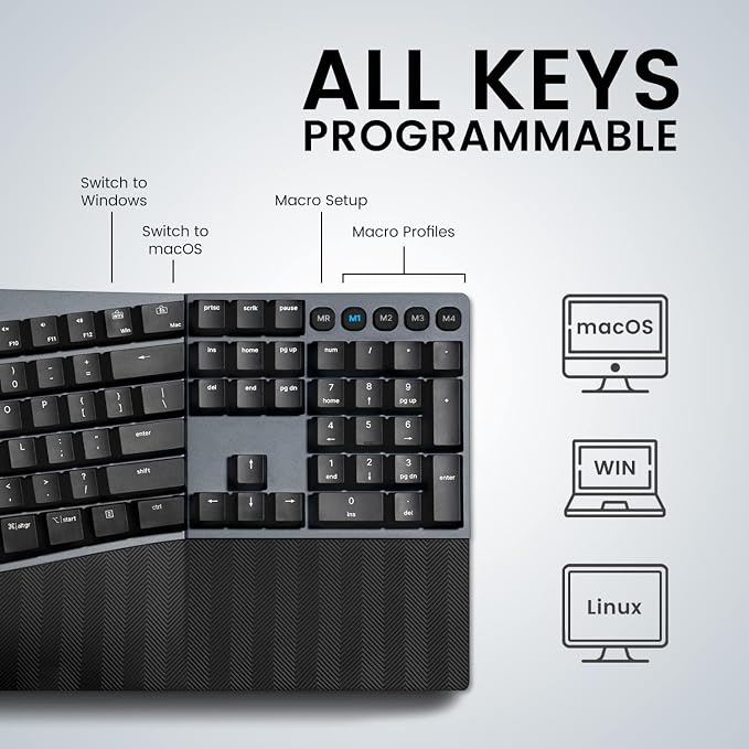 Perixx PERIBOARD-535BL Wired Ergonomic Mechanical Full-Size Keyboard - Image 9