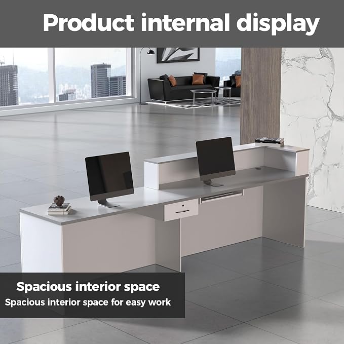 Reception Desk with Counter, Modern Front Desk Reception Counter with Keyboard - Image 2